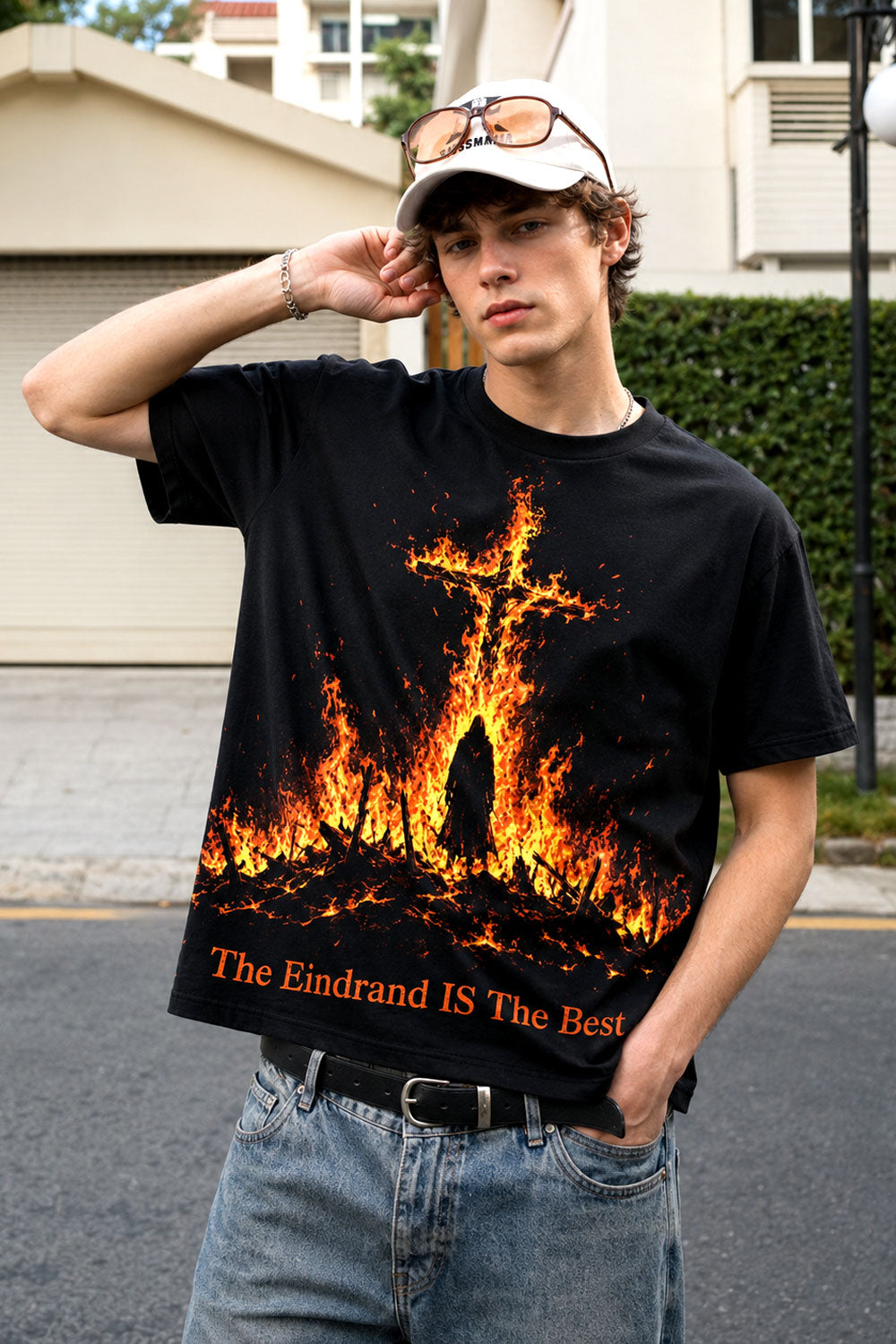 Eindrand Burning Cross Gothic Graphic T-Shirt