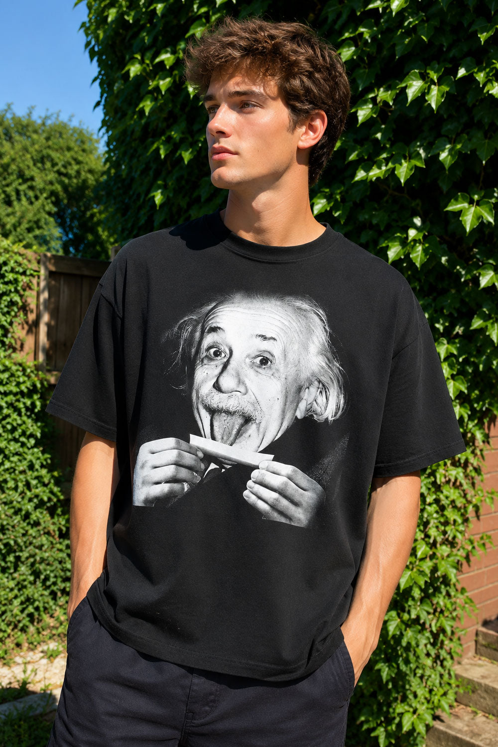 Einstein Sticking Tongue Out Black Graphic T-Shirt