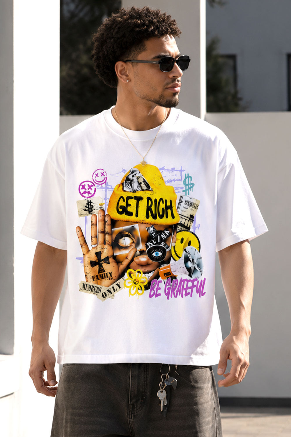 Get Rich Be Grateful Y2K Graphic White Tee