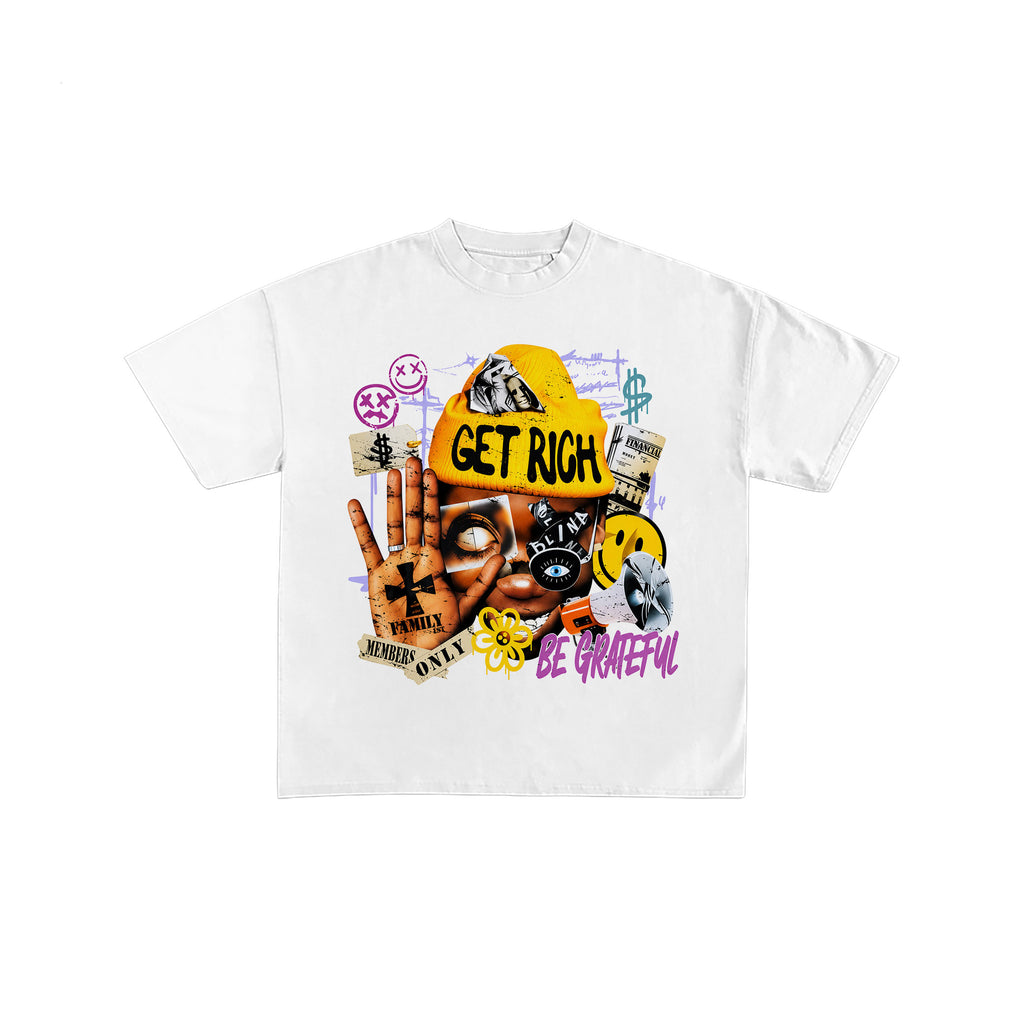 Get Rich Be Grateful Y2K Graphic White Tee
