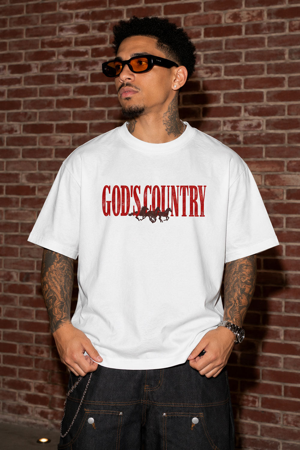 Gods Country Horses Retro White Graphic Tee