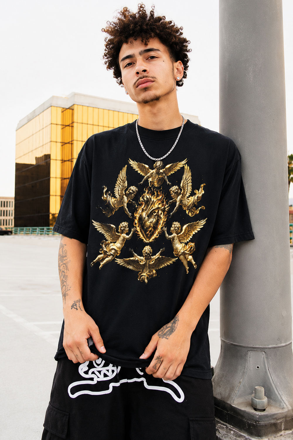 Golden Cherub Flaming Heart Graphic Tee