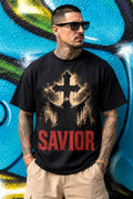Gothic Cross Savior Graphic Oversized T-Shirt
