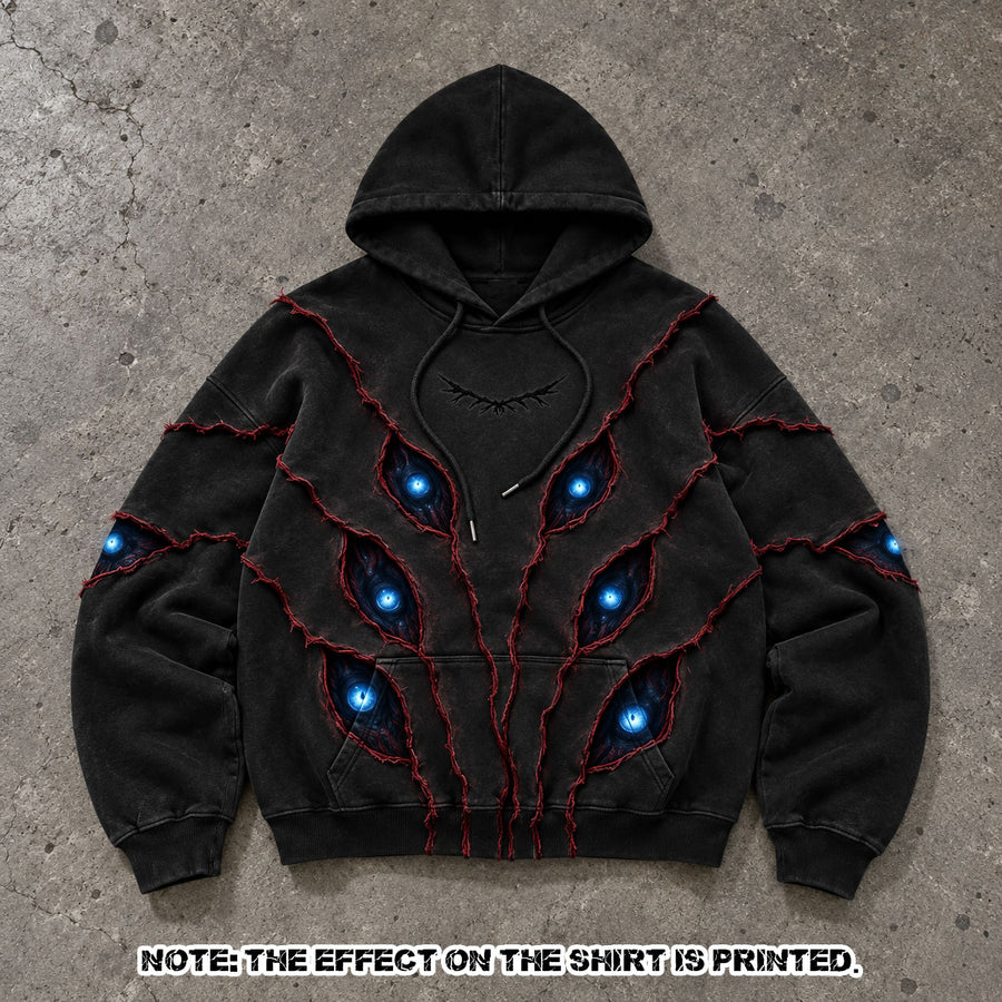 Gothic Glowing Blue Eyes Distressed Hoodie