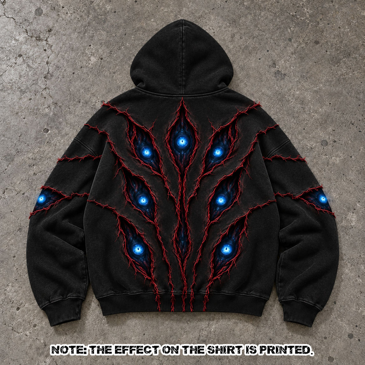 Gothic Glowing Blue Eyes Distressed Hoodie