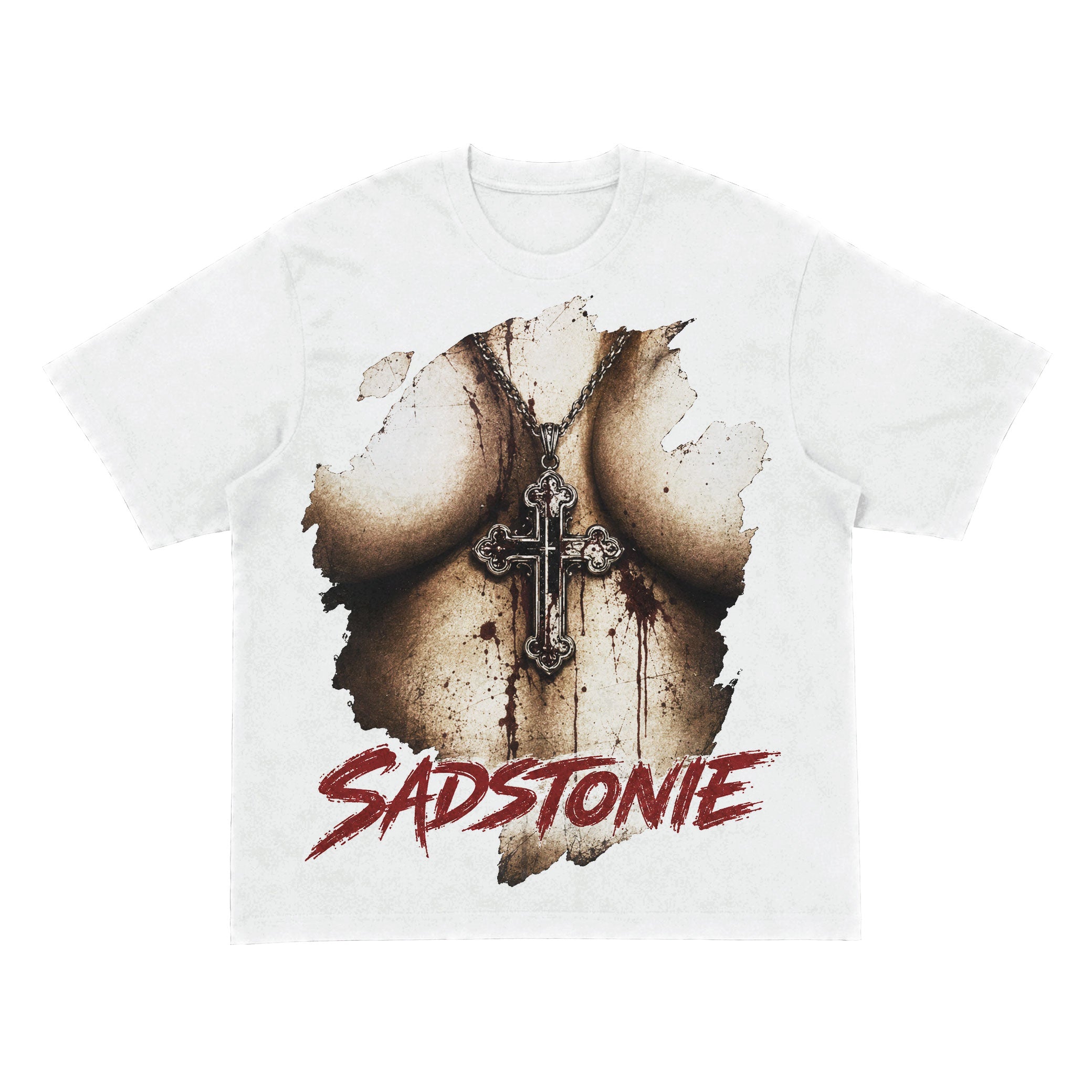 Gothic Cross Splatter Graphic T-Shirt