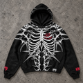 Gothic Cyber Skeleton Ribcage Red Rose Hoodie