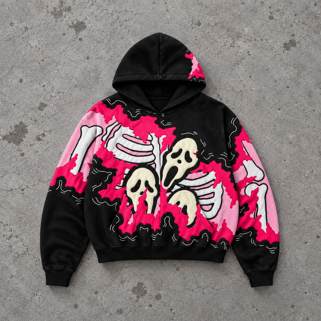 Gothic Ghostface Pink Flames Skeleton Hoodie