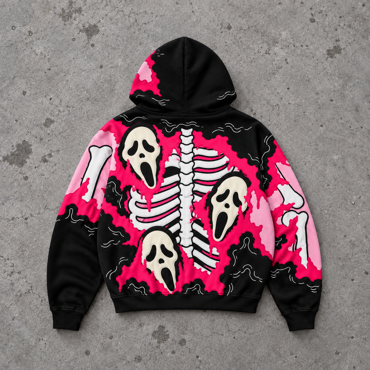 Gothic Ghostface Pink Flames Skeleton Hoodie