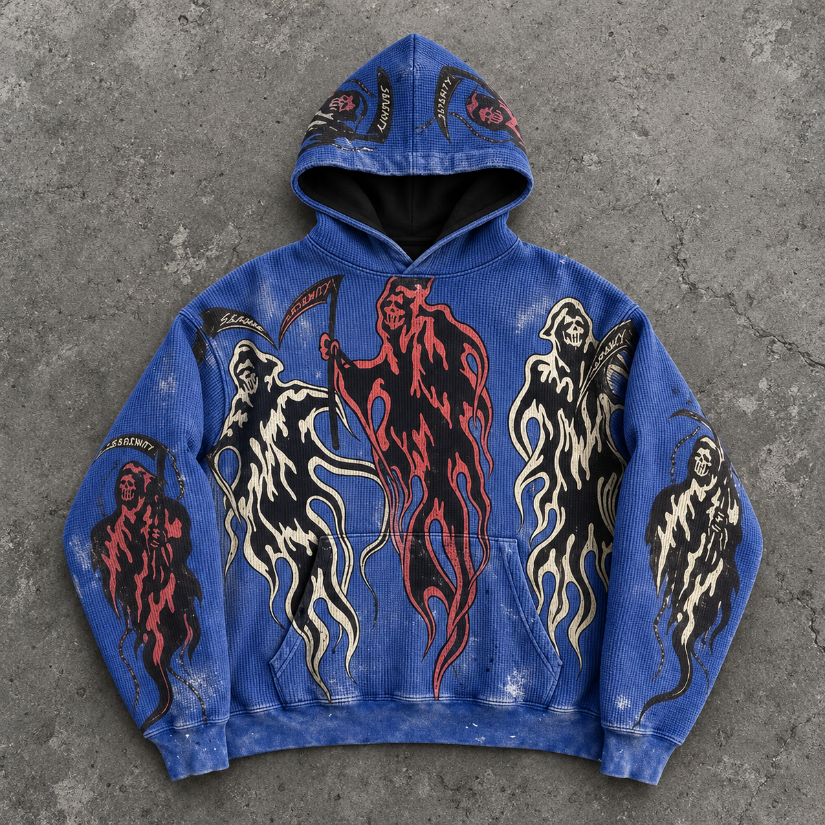 Gothic Grim Reaper Blue Graphic Hoodie