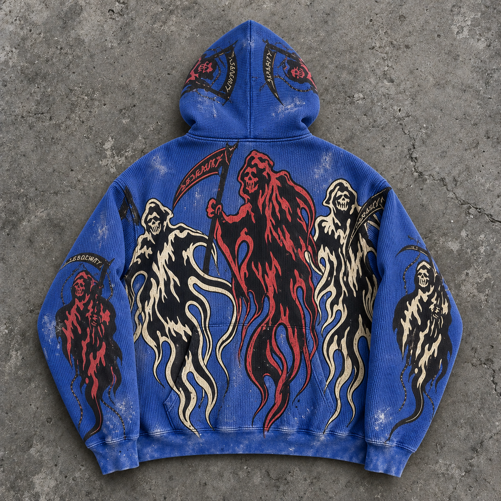 Gothic Grim Reaper Blue Graphic Hoodie