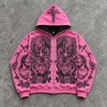 Gothic Pink Jesus Christ Dove Cross Zip Hoodie