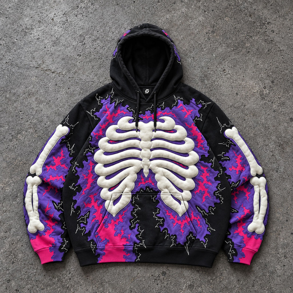 Gothic Purple Lightning Skeleton Ribs Hoodie