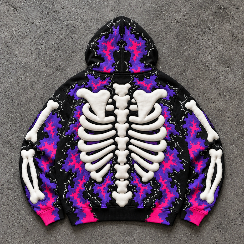 Gothic Purple Lightning Skeleton Ribs Hoodie