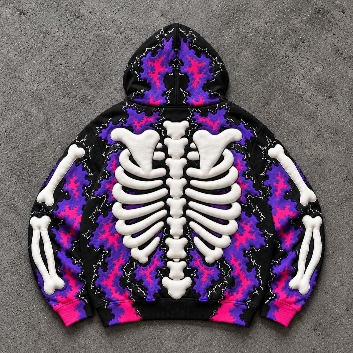 Gothic Purple Lightning Skeleton Ribs Hoodie