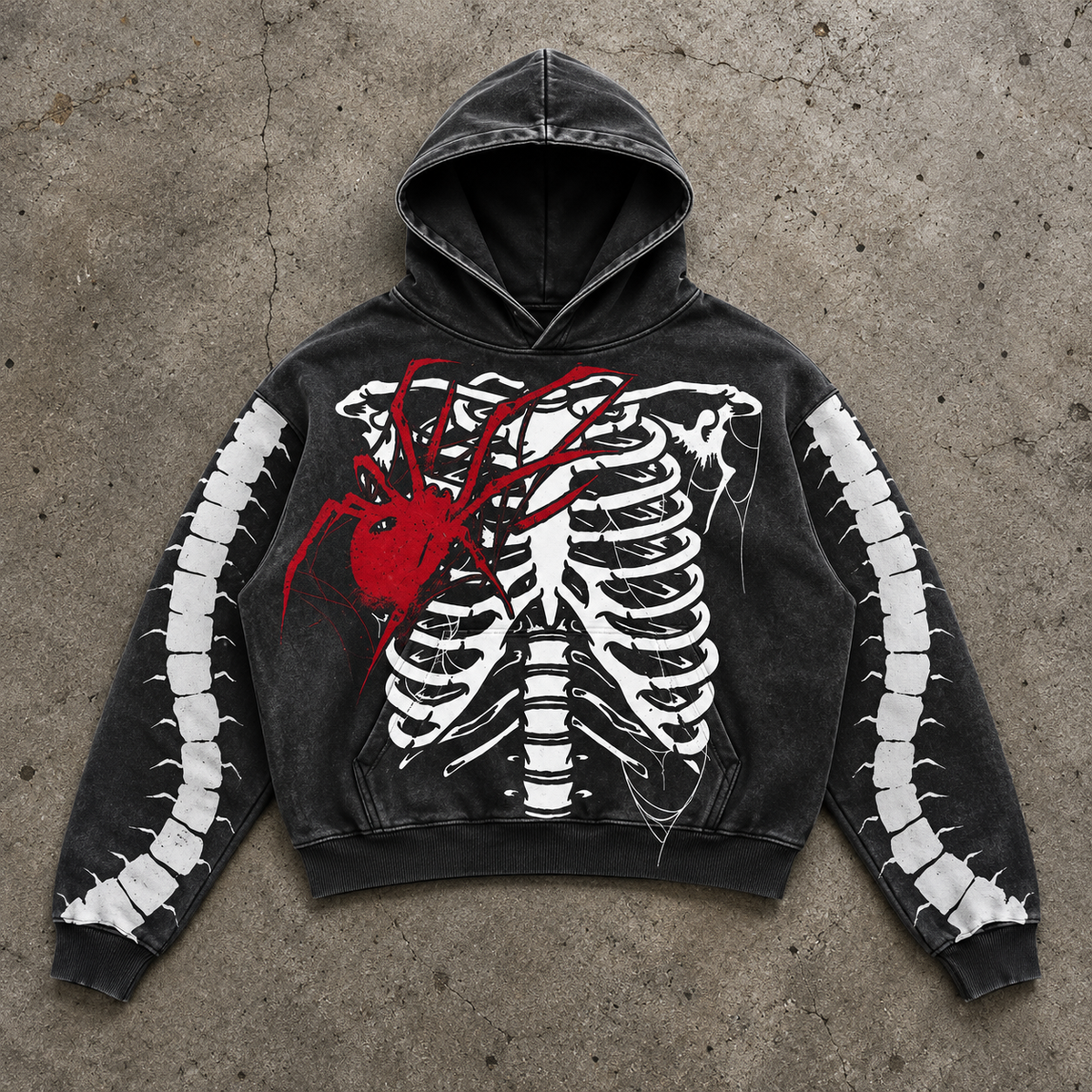 Gothic Red Spider Skeleton Ribcage Hoodie