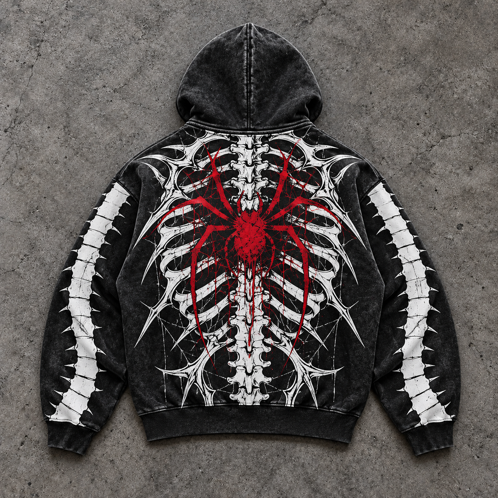 Gothic Red Spider Skeleton Ribcage Hoodie