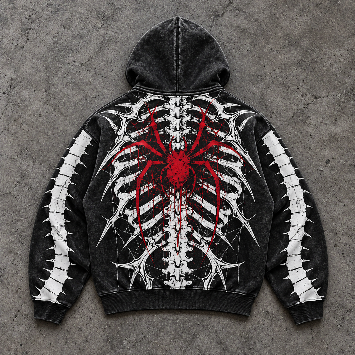 Gothic Red Spider Skeleton Ribcage Hoodie