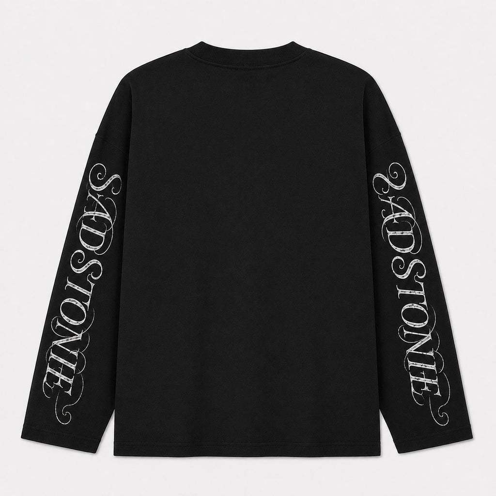 Gothic Silver Lips Graphic Long Sleeve Shirt