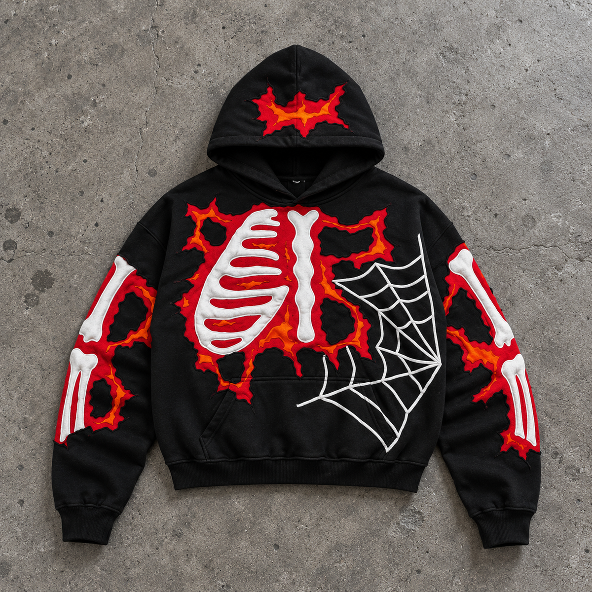 Gothic Skeleton Flame Spider Web Hoodie