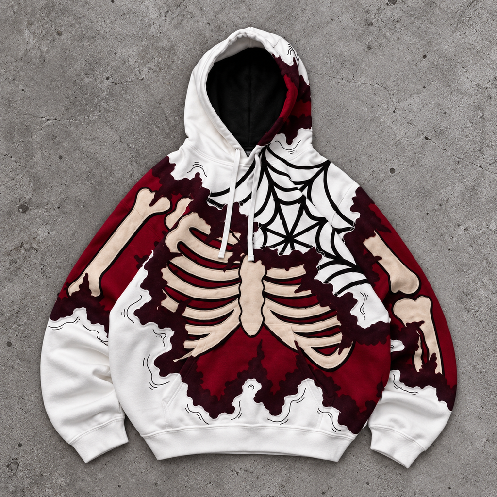 Gothic Skeleton Ribcage Spider Web Hoodie