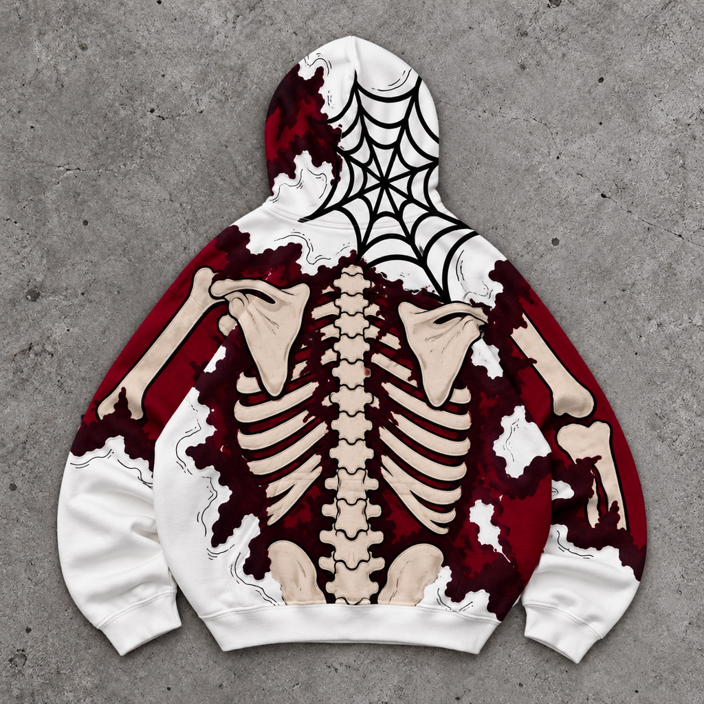 Gothic Skeleton Ribcage Spider Web Hoodie