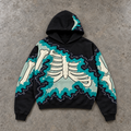 Gothic Teal Flame Skeleton Ribcage Hoodie