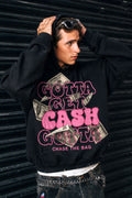 Gotta Get Cash Pink Graphic Black Crop Hoodie