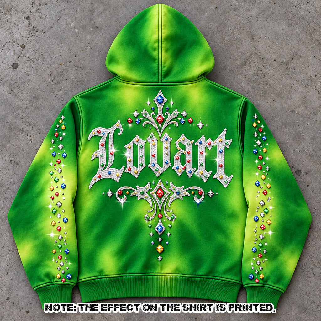 Green Acid Wash Rhinestone Graphic Hoodie