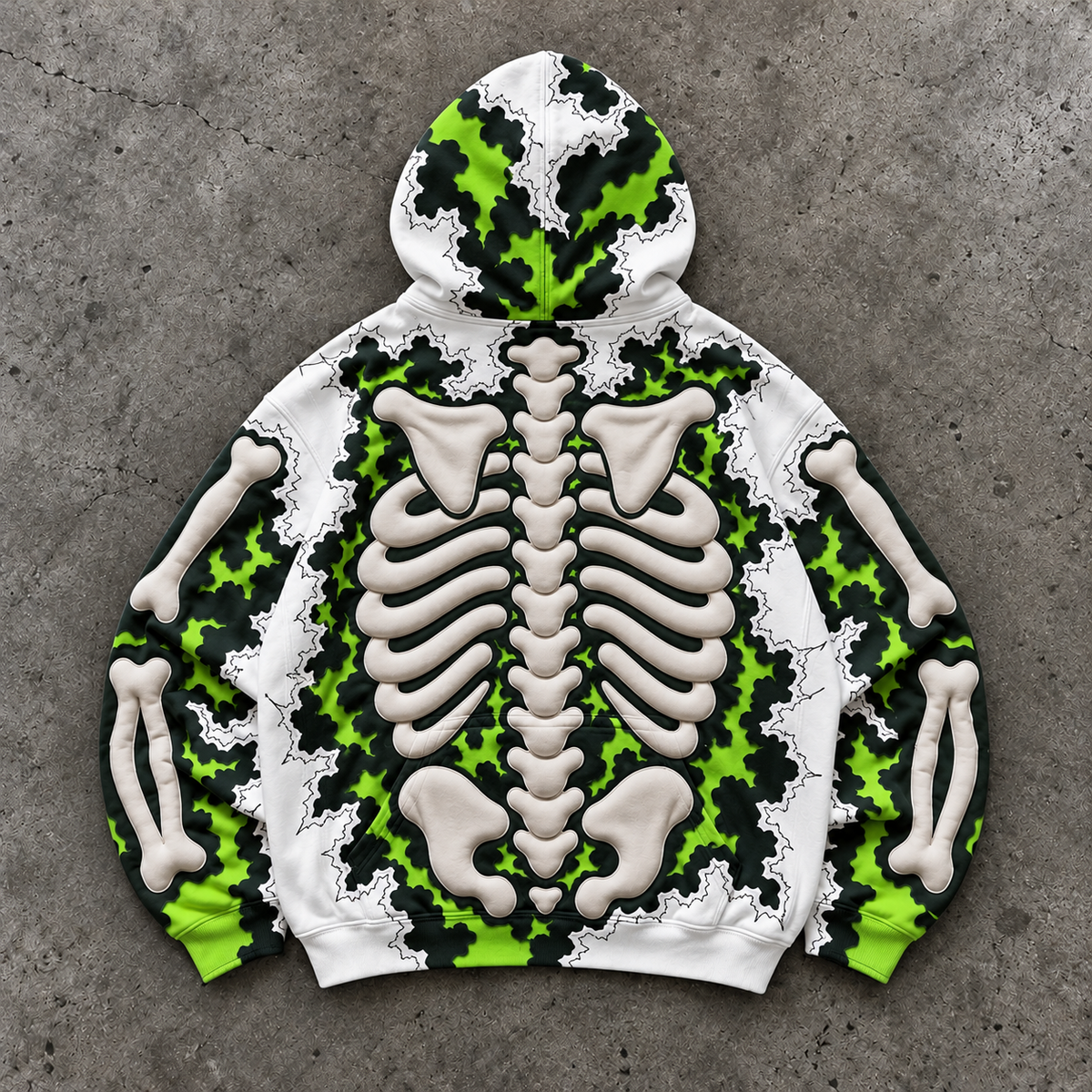 Green Skeleton Ribcage Graphic Hoodie