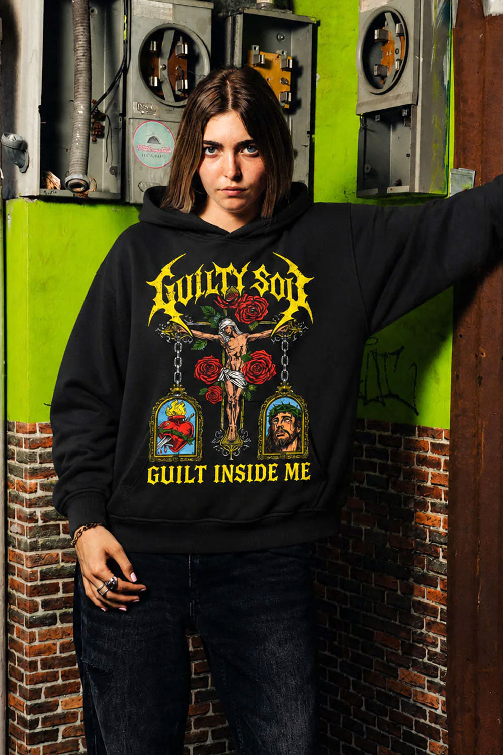 Guilty Soul Gothic Graphic Black Crop Hoodie