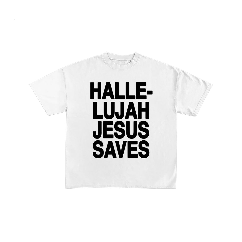 Hallelujah Jesus Saves White Graphic T-Shirt