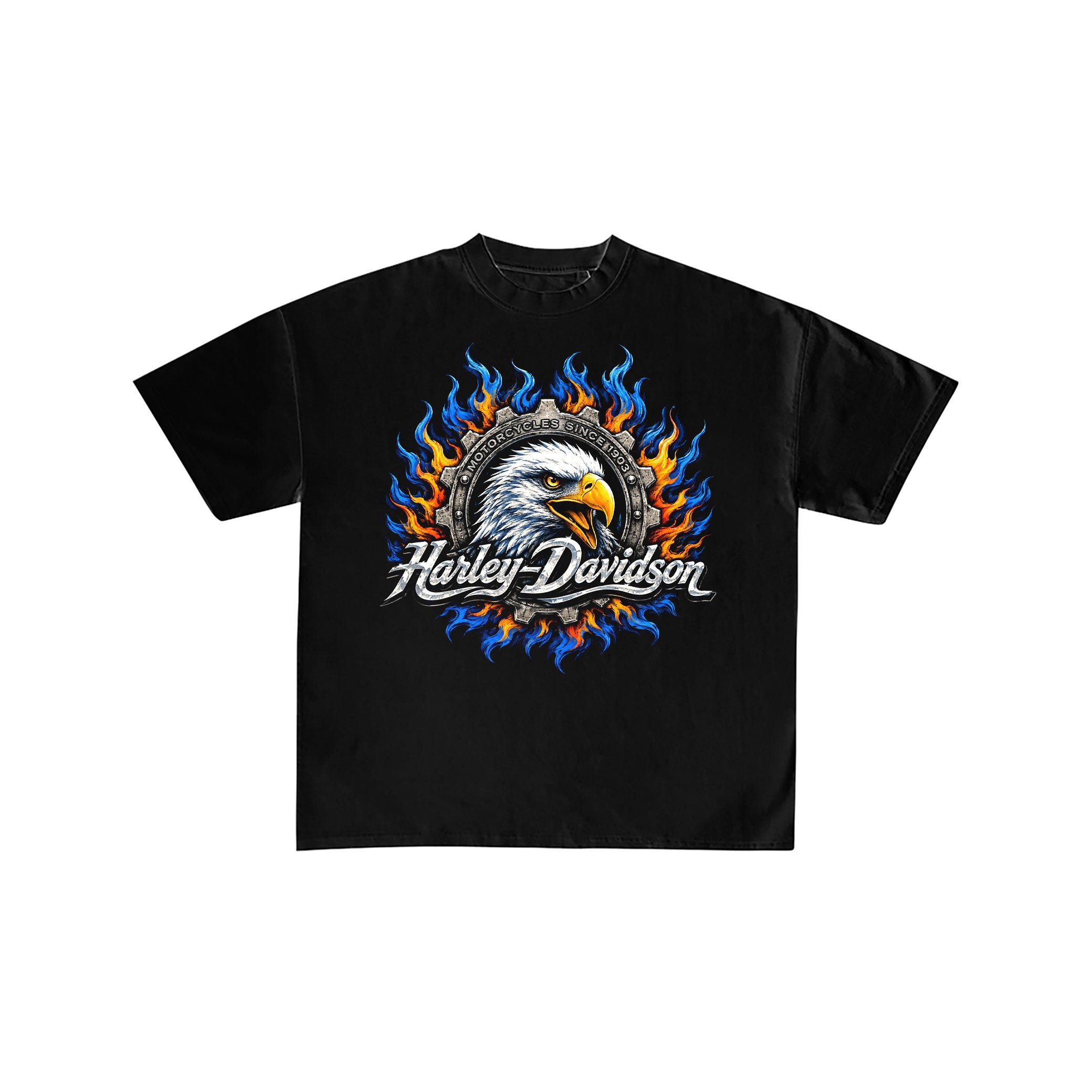 Harley Davidson Blue Flame Eagle Gear Tee