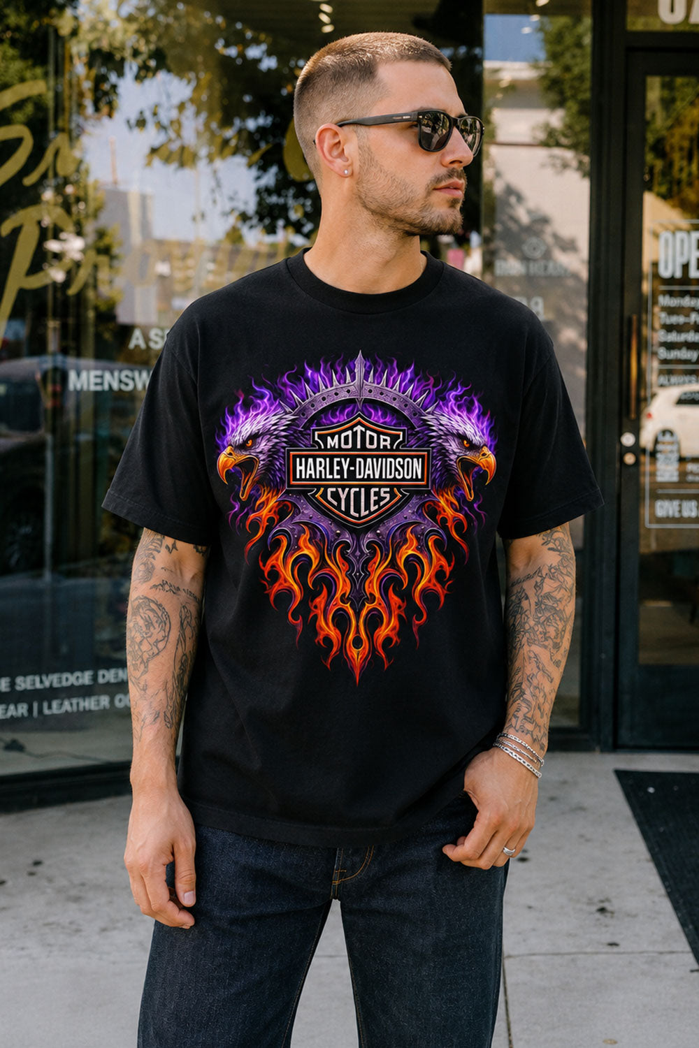 Harley Davidson Twin Purple Fire Eagle Tee