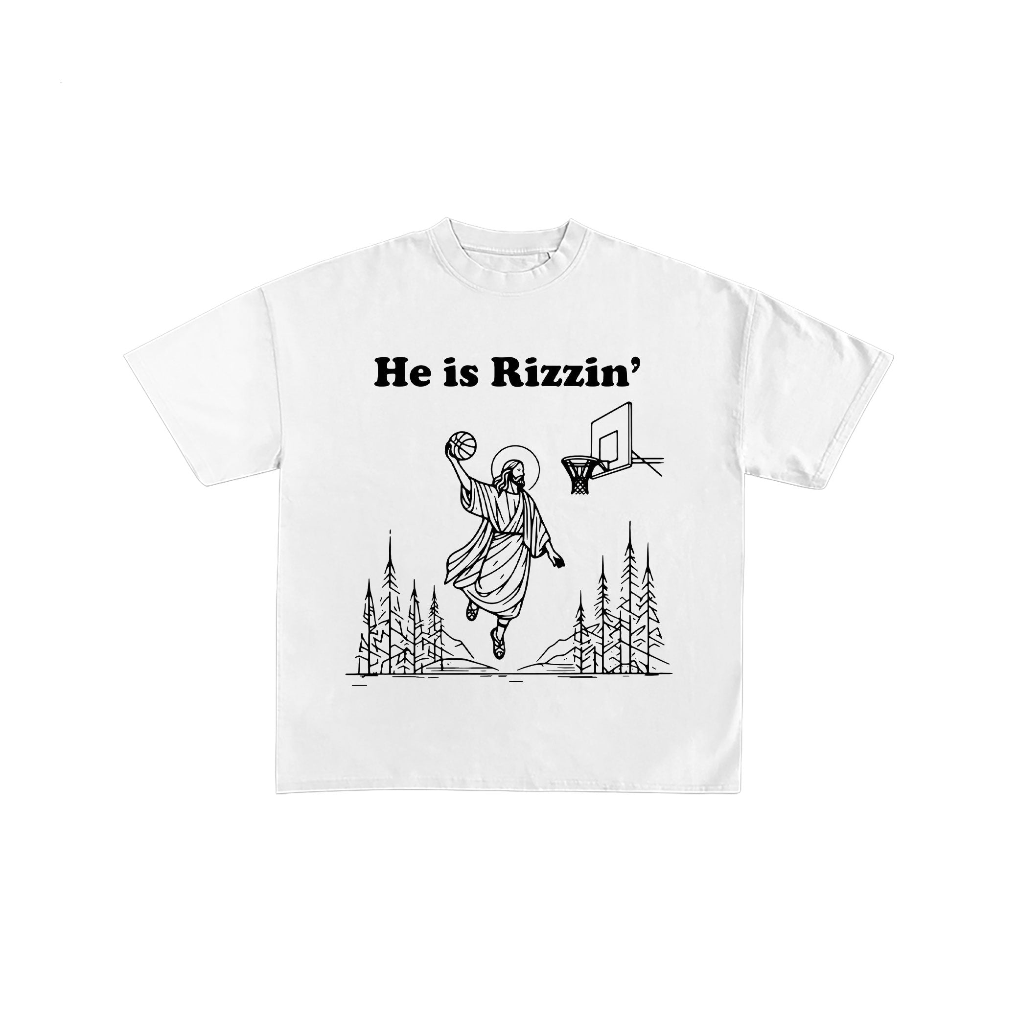 He Is Rizzin Jesus Basketball White Graphic Tee - Sadstonie