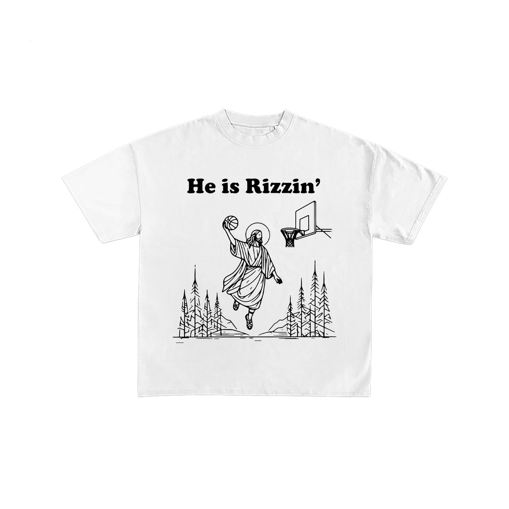 He Is Rizzin Jesus Basketball White Graphic Tee
