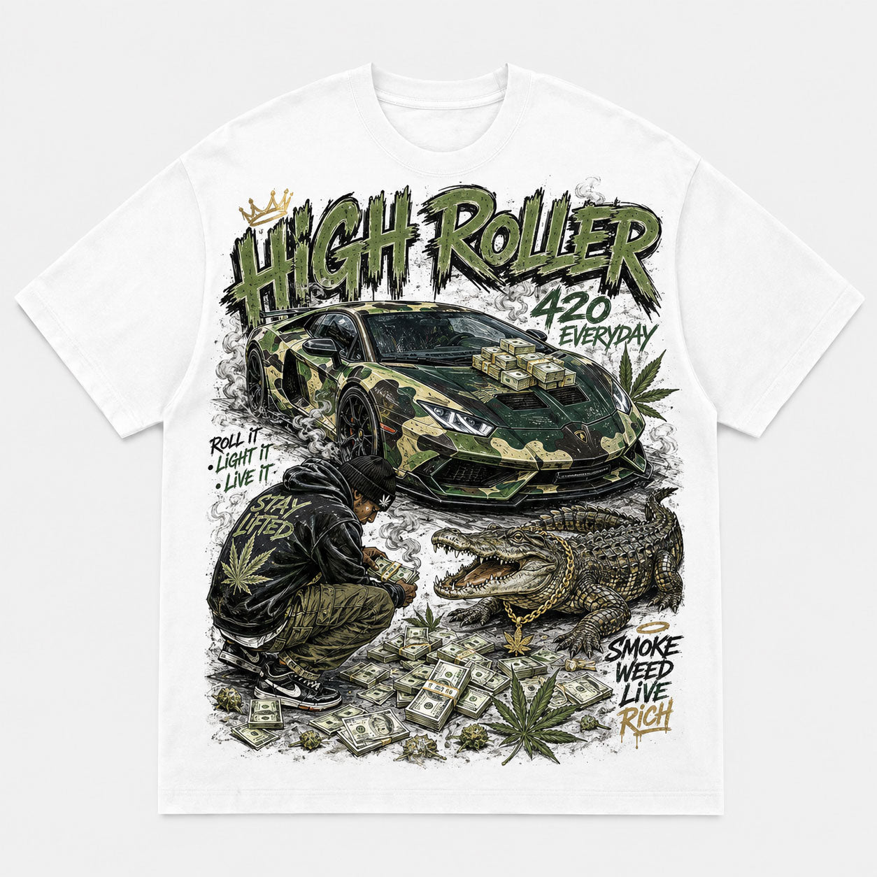 High Roller Camo Supercar 420 Graphic T-Shirt