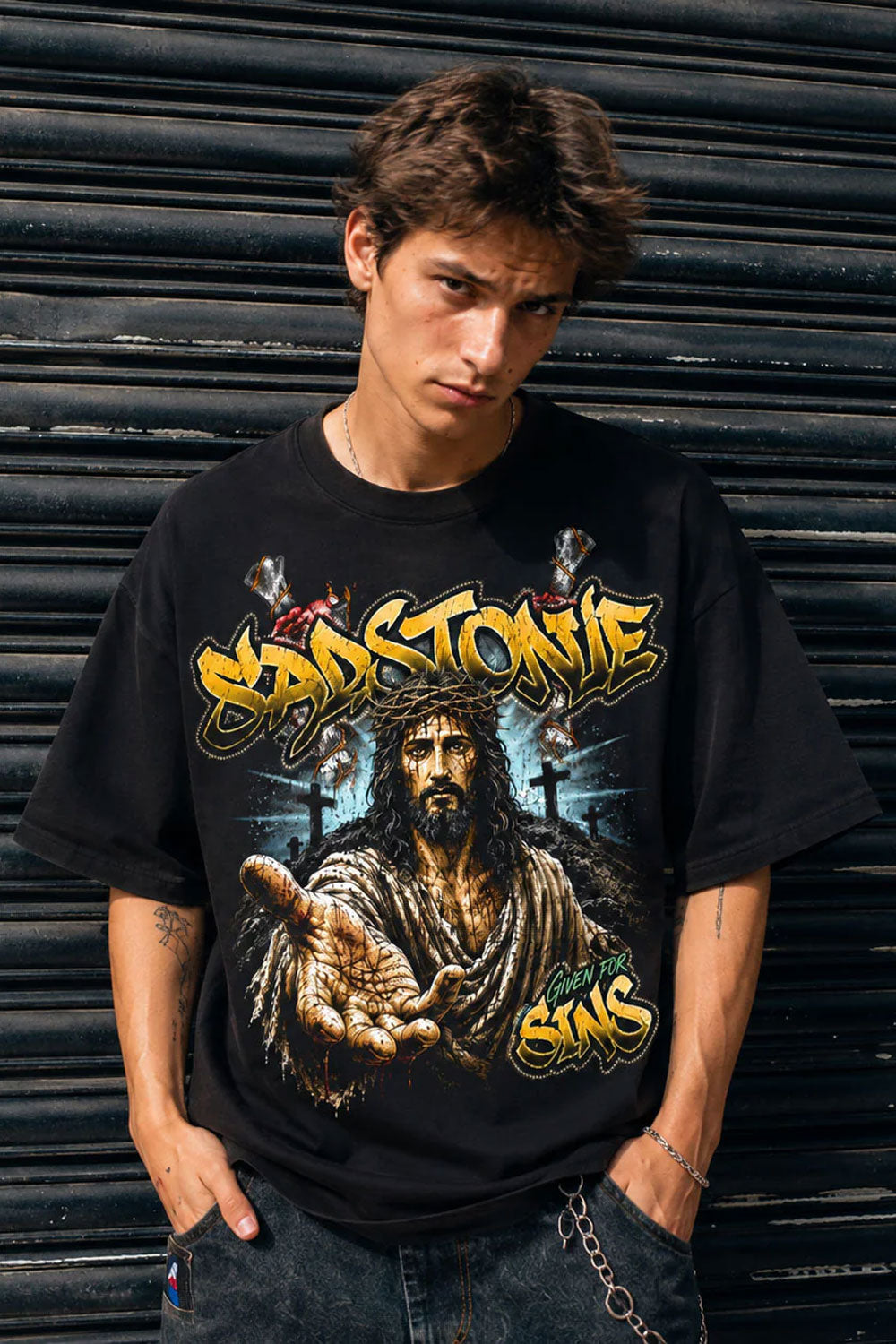 Jesus Given For Sins Black Graphic T-Shirt