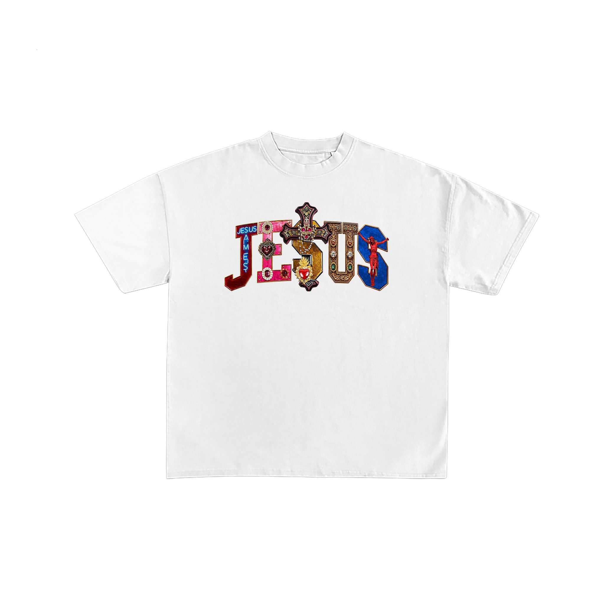 Jesus Cross Rhinestone Graphic White Tee