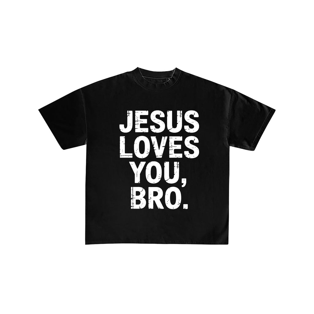 Jesus Loves You Bro Distress Black T-Shirt