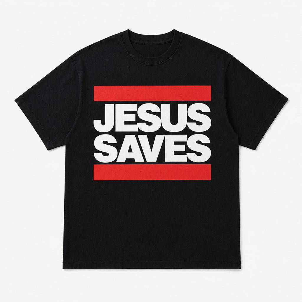 Jesus Saves Bold Red Bar Christian T-Shirt