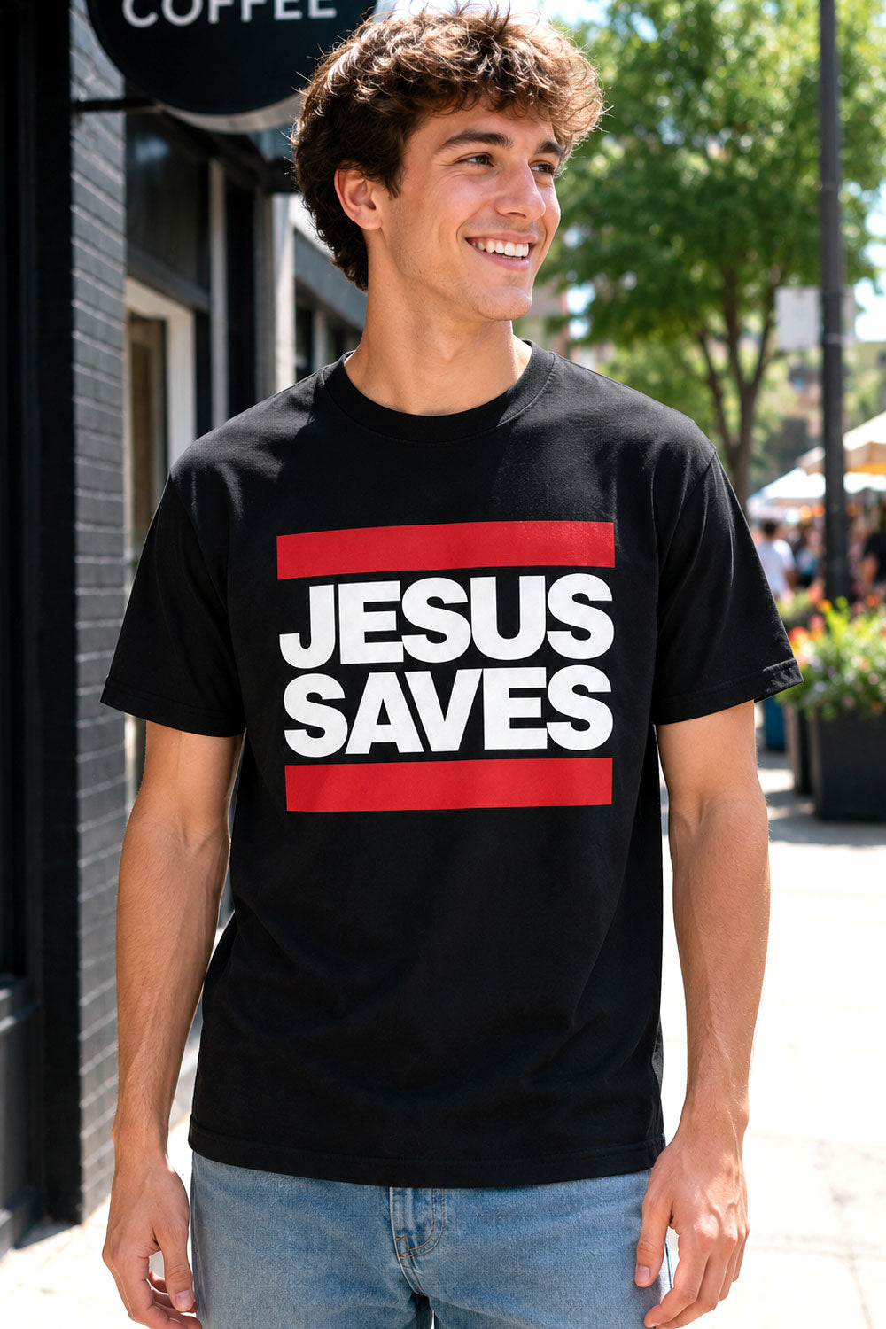 Jesus Saves Bold Red Bar Christian T-Shirt