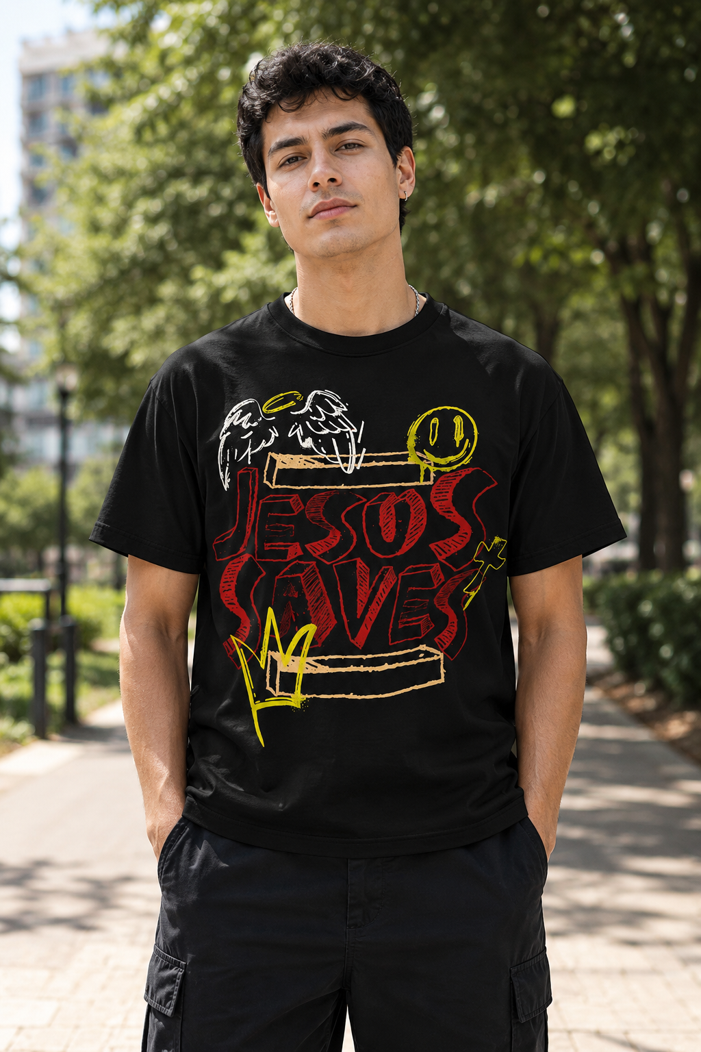Jesus Saves Graffiti Christian T-Shirt