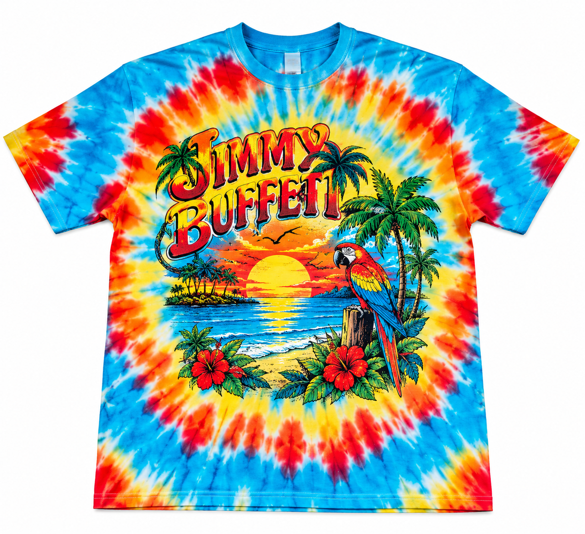 Jimmy Buffett Tropical Beach Parrot Tie Dye Shirt