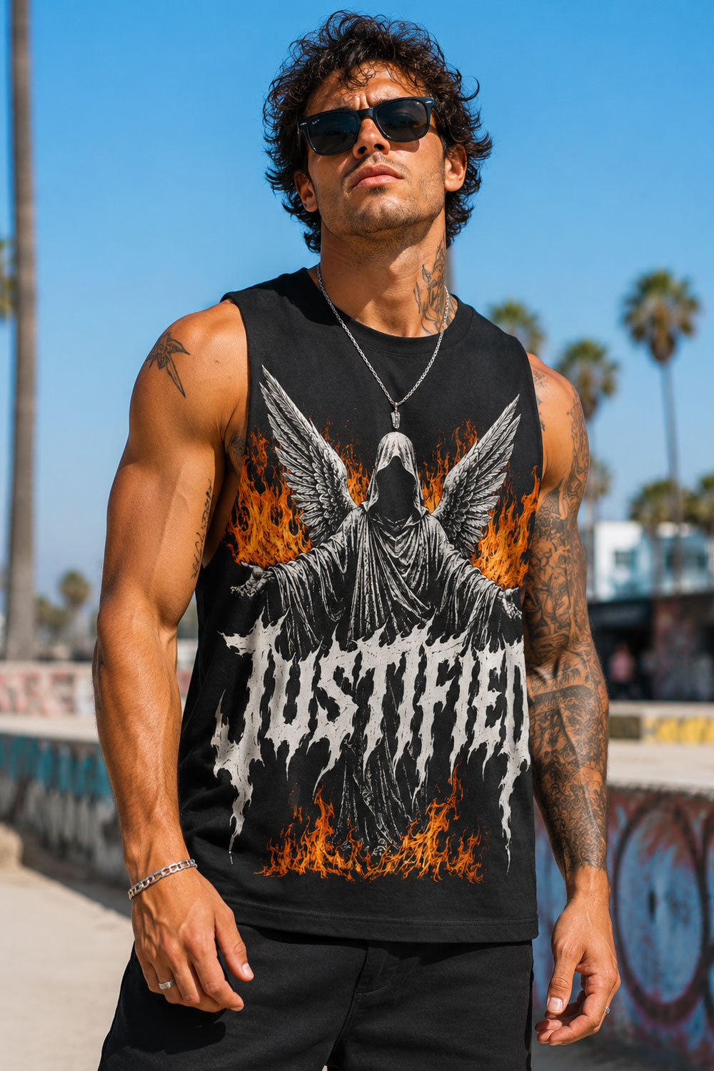 Justified Winged Reaper Graphic Sleeveless Tee