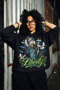 Liberty Statue NYC Graphic Black Crop Hoodie
