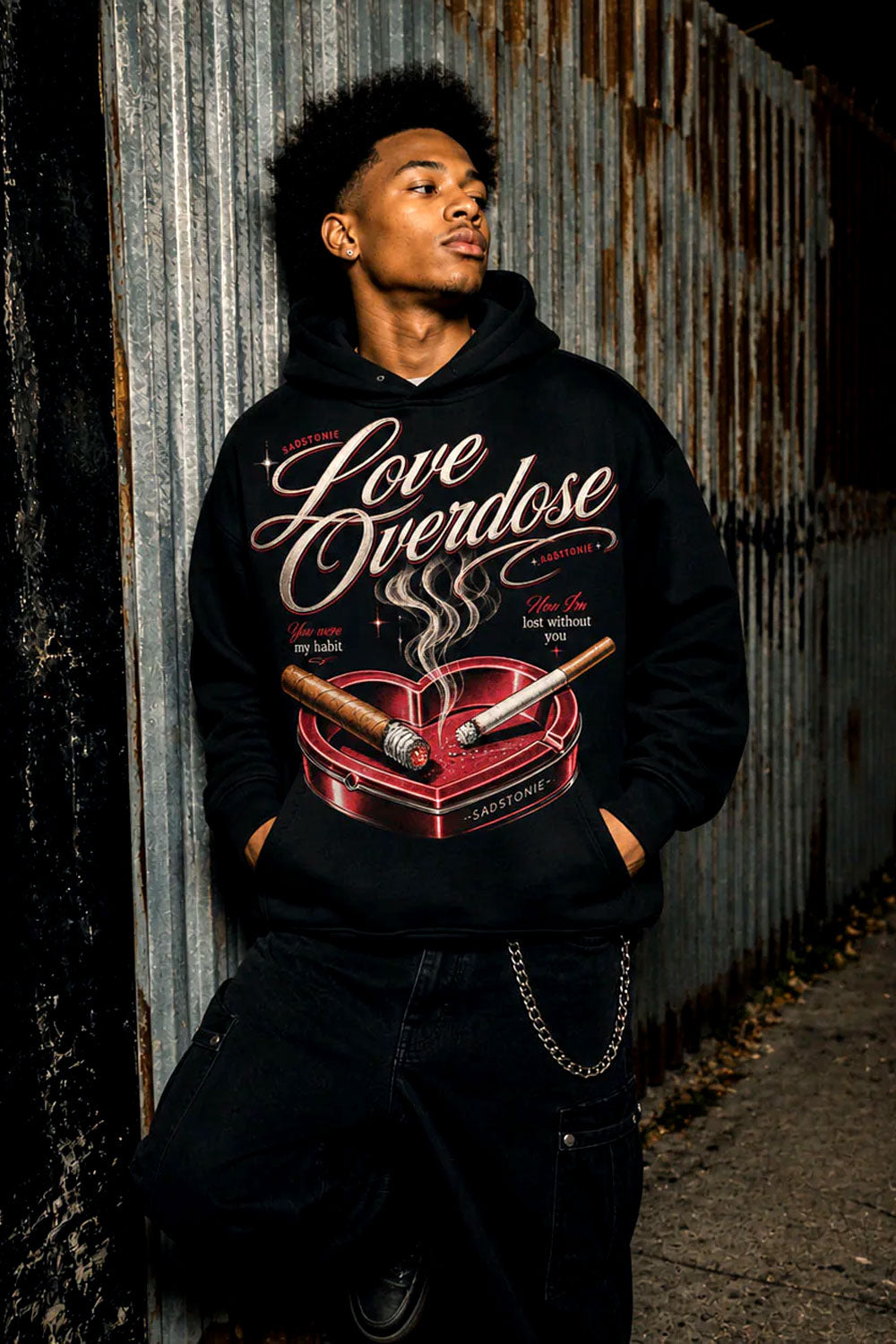 Love Overdose Heart Ashtray Graphic Black Crop Hoodie