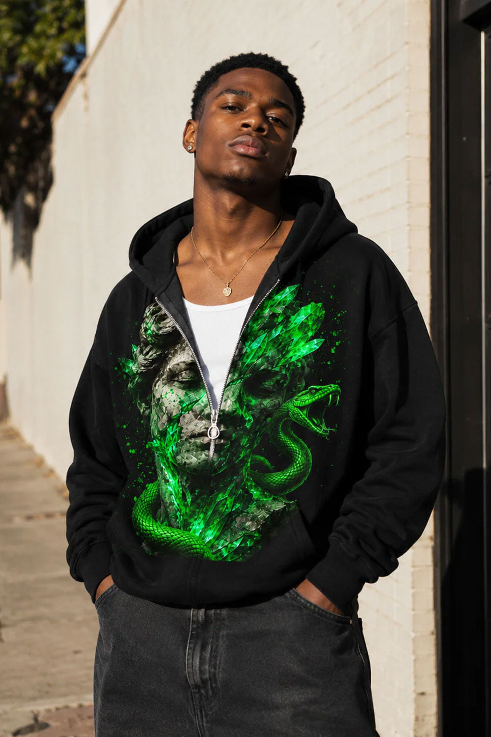 Medusa Crystal Myth Graphic Zip-Up Hoodie