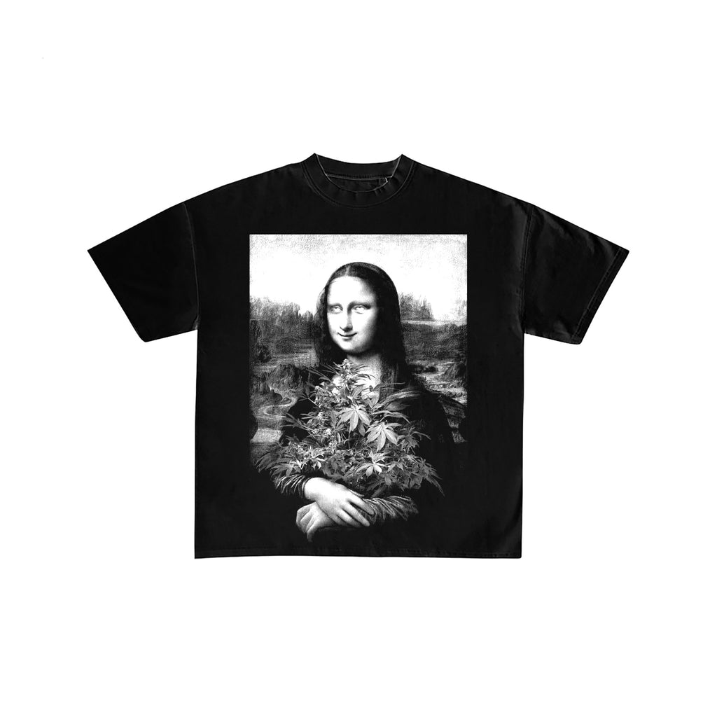 Mona Lisa Weed Bouquet Black Graphic T-Shirt