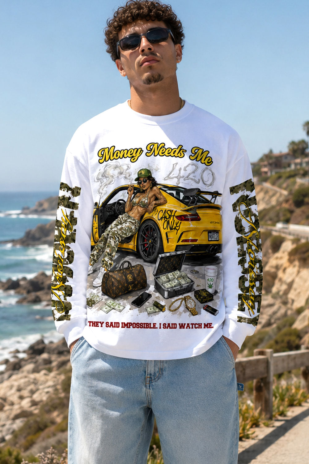 Money Needs Me Streetwear Long Sleeve Shirt